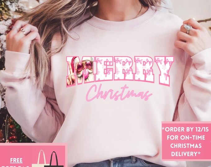 Retro Coquette Bow Santa Claus Sweatshirt – Girly Merry Christmas Shirt, Trendy Holiday Gift, Funny Festive Apparel for Women