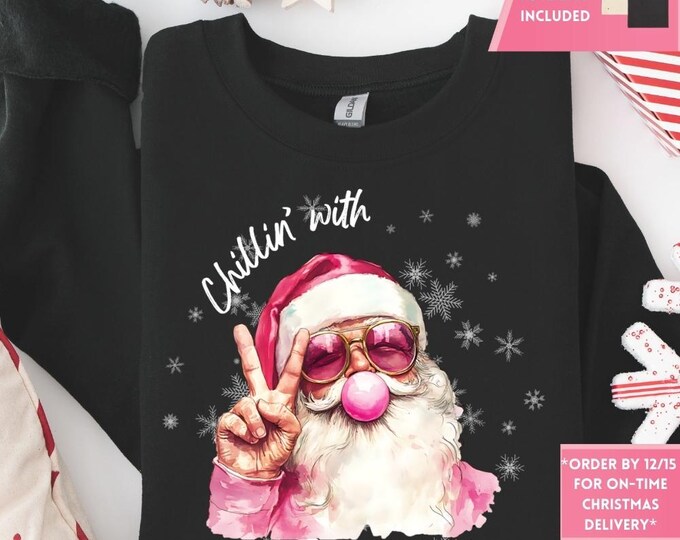 Retro Pink Santa Bubble Gum Christmas Sweatshirt, Christmas Shirt, Girly Christmas, Funny Christmas Gift, Trendy Christmas Sweater