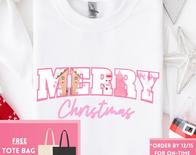 Merry Christmas Sweatshirt – Retro Girly Holiday Shirt, Funny Gingerbread Snowman Design, Trendy Christmas Gift for Her