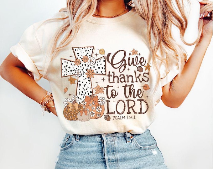 Give Thanks Psalm 136:1 Dalmatian Cross Christian Shirt, Christian apparel, Christian gifts, Fall sweatshirt, Christian hoodie, Jesus