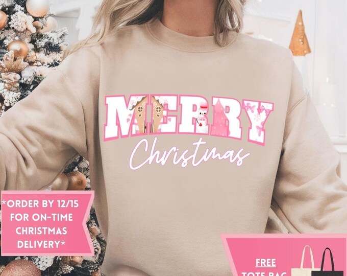 Preppy Merry Christmas Retro Christmas Sweatshirt, Christmas Shirt, Girly Christmas, Funny Christmas Gift, Trendy Gingerbread Snowman
