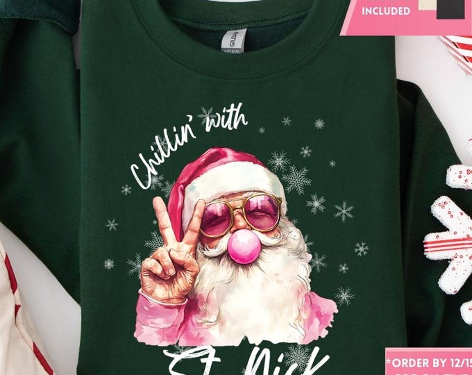 Retro Pink Santa Bubble Gum Christmas Sweatshirt, Christmas Shirt, Girly Christmas, Funny Christmas Gift, Trendy Christmas Sweater
