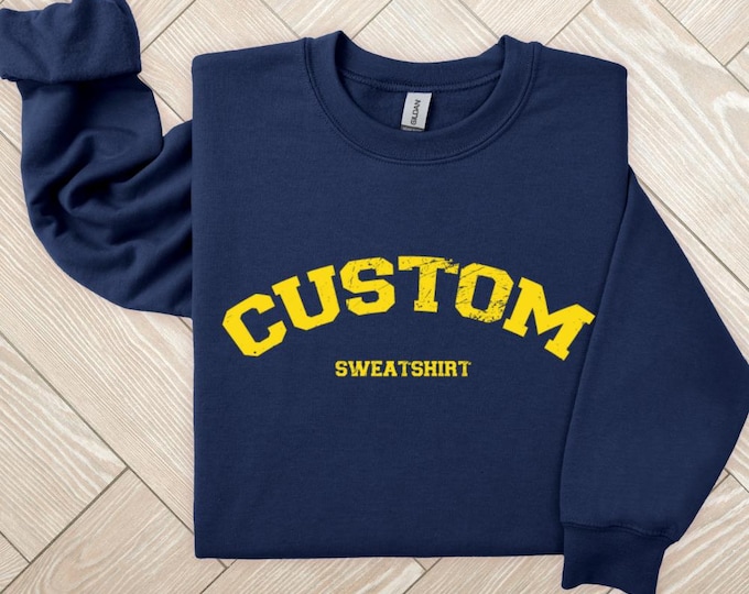 Customizable Sweatshirt Personalized Varsity Retro Crewneck Sweatshirt, Custom College Sweatshirt, Custom University Sweatshirt, Plus Sized