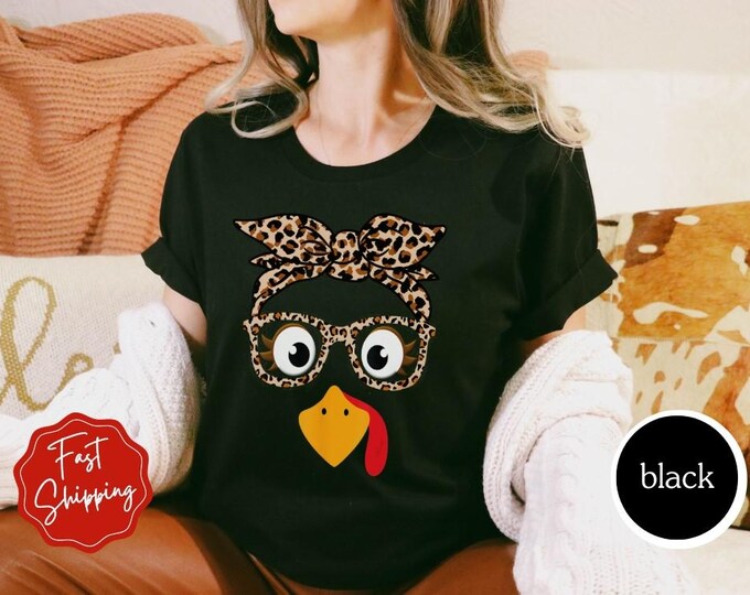 Turkey Face Mama Leopard Print Thanksgiving Shirt, Trendy Fall Shirts, Fall Women's Sweatshirt, Funny Thanksgiving Group Shirts