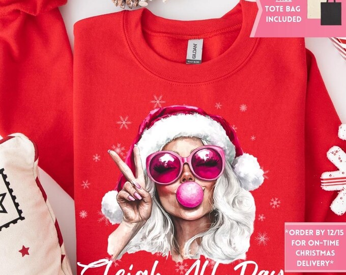 Retro Pink Santa Bubble Gum Christmas Sweatshirt, Christmas Shirt, Girly Christmas, Funny Christmas Gift, Trendy Christmas Sweater