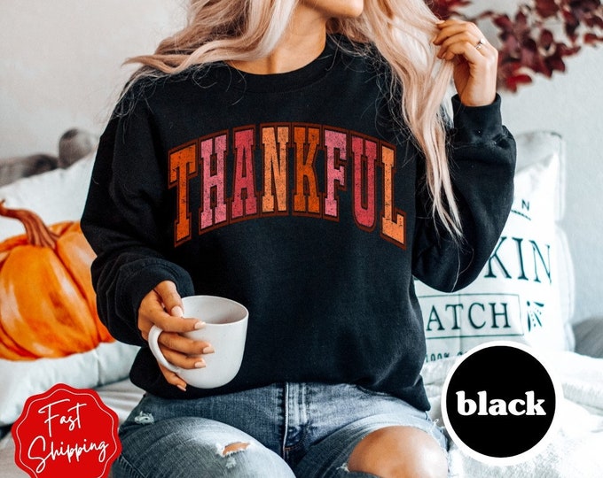 Retro Thankful Sweatshirt, Thanksgiving shirt, Fall Shirt, Fall Sweatshirt, Pumpkin Shirt, Pumpkin Sweatshirt, Thanksgiving Vibes