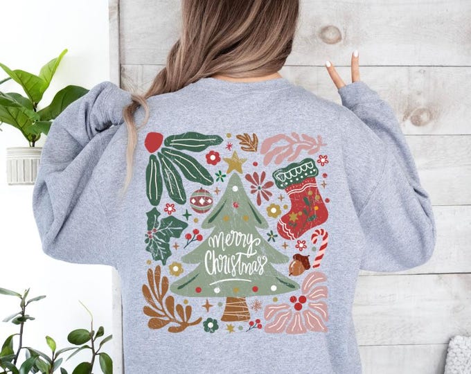 Merry Christmas Boho Floral Sweatshirt, Boho Shirts, Christmas Sweater, Christmas Shirts, Christmas Crewneck, Womens Sweatshirts