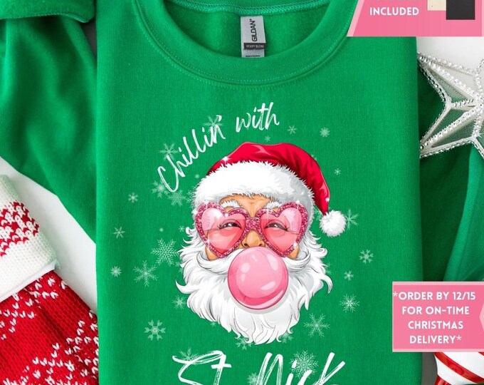Retro Pink Santa Bubble Gum Christmas Sweatshirt, Christmas Shirt, Girly Christmas, Funny Christmas Gift, Trendy Christmas Sweater