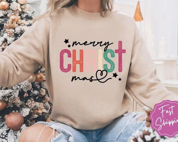 Christian Merry Christmas Sweatshirt – Women's Faith-Based Holiday Crewneck, Religious Christmas Sweater, Christian Apparel