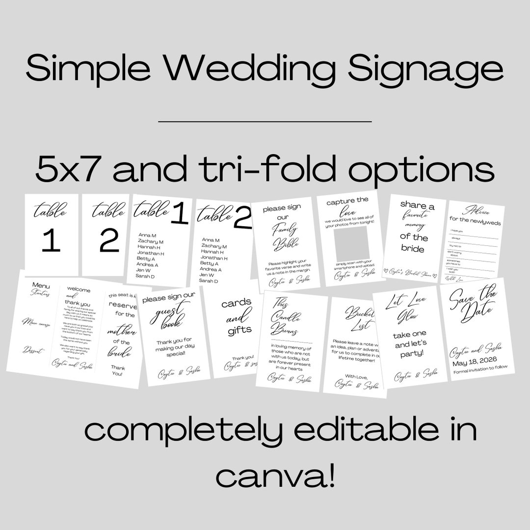 Wedding Signage Math Simple Wedding Signage Templates, Editable Table Numbers, Common ...