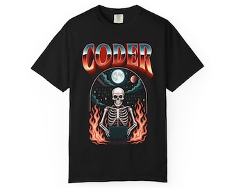 Coder Skelett T-Shirt | Comfort Colors 1717 Stückgefärbtes schweres T-Shirt