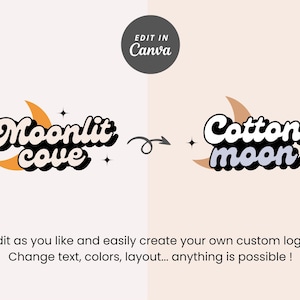 Etsy Moon Stars Logo Design Editable in Canva Logo, Customizable Logo, Mystic and funky Aesthetic Branding for small business shop image 2