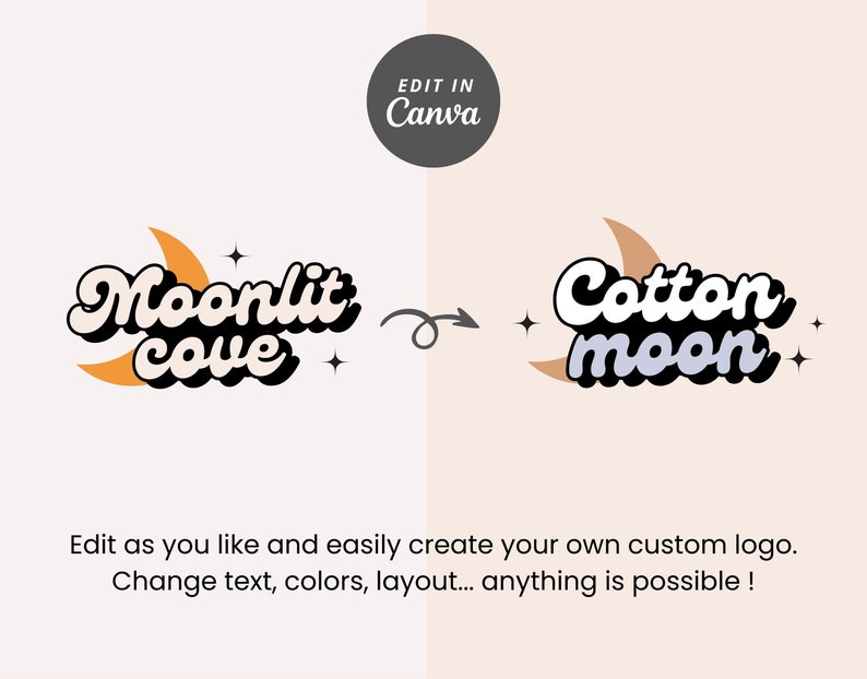 Etsy Moon Stars Logo Design Editable in Canva Logo, Customizable Logo, Mystic and funky Aesthetic Branding for small business shop image 2