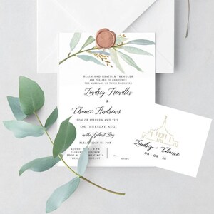Aangepaste huwelijksuitnodigingen Boho gebladerte uitnodigingssuite Eenvoudige bruiloft briefpapier Suite Elegante tuin bruiloft voor- en achterkant RSVP's