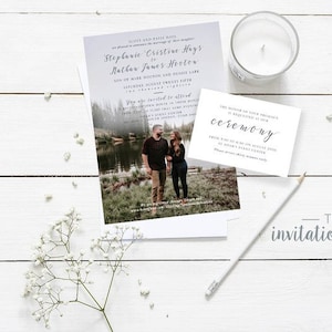 Aangepaste huwelijksuitnodigingen Foto-uitnodiging Suite Eenvoudige bruiloft briefpapier Suite Elegante bruiloft voor- en achterkant