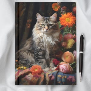 Journal duveteux pour chat | Carnet de notes à couverture rigide inspiré de Renoir | Pages lignées, journal d'écriture, cadeau pour les amoureux des chats, journal de lecture livres livresques