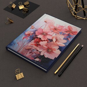 Diario de tapa dura con líneas y flores de acuarela rococó, páginas con líneas, registro de lectura, cuaderno, reflexiones diarias, notas, diario, diario de lectura