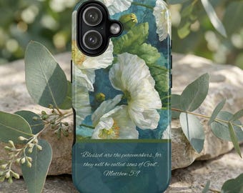 William Morris White Poppy Phone Case, Blessed Are the Peacemakers, Tough Case, iPhone, Samsung, Google, Christian Gift
