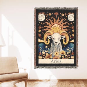 Manta de algodón suave tejida con el signo celestial Aries: tapiz, manta celestial con el signo astrológico, ropa de cama con el horóscopo, regalo con el signo del zodíaco
