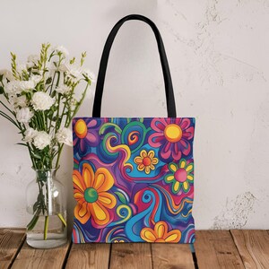 Cartable bohème Flower Power, tzigane, discothèque des années 70, sac fourre-tout design, polyester durable, rangement spacieux pour les courses, la plage ou les voyages