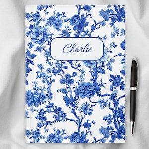 Carnet cartonné personnalisé personnalisé avec chinoiseries Coquette, carnet de noms personnalisé, joli carnet, journal d'écriture, cadeau unique pour elle, floral