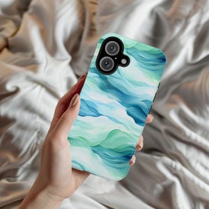 Blue Wave iPhone 16, 15, 14, 13 MAGSAFE Pro/Max/P/Plus, Snap Case or Tough Protective Cover, Blue and Green Water/Waves/Ocean