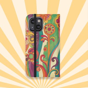 Funda tipo billetera para iPhone, funda abatible para teléfono, de cuero vegano, con función de soporte para teléfono, accesorios retro divertidos, funda para teléfono
