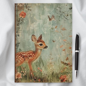 Personalized Fawn, Lined Hardcover Reading, Gratitude, Undated Planner Journal,  , Notebook, Therapy Notes, Gift, deer, woodlands, Bambi
