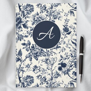 Diario de tapa dura con monograma personalizado, inicial, chinoiserie, coqueta, diario de cartas personalizado, cuaderno bonito, diario de escritura, regalo para ella