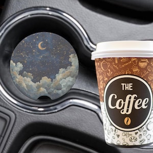 Celestial Moon Car Coasters, Set of 2 Absorbent Soapstone, Fits Most Cup Holders, Astrology Car Decor, Moon Gift, Car Accessories Her