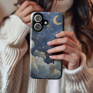 Starry Night Sky iPhone Case: Celestial Moon Clouds MagSafe Cover