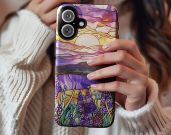 iPhone 17 Lavender Stained Glass MagSafe iPhone Case: Flower Field Design