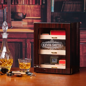 Personalized Cigar Humidor Cabinet with Digital Hygrometer, Custom Cigar Box, Gift for Him, Groomsmen Gifts, Husband Gift, Fathers Day Gift