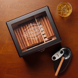 Personalized Cigar Humidor with Digital Hygrometer, Boveda 72% Humidity Control, Gift for Him, Groomsmen Gifts, Husband Gift, Fathers Gift