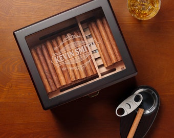 Personalized Cigar Humidor with Digital Hygrometer, Boveda 72% Humidity Control, Gift for Him, Groomsmen Gifts, Husband Gift, Fathers Gift