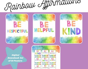 Rainbow Affirmations Classroom Posters- Set of 10 8.5x11