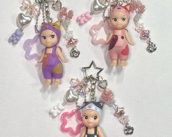 sonny angel cat charms - handcrafted, beaded y2k accessory, bag charm, keychain