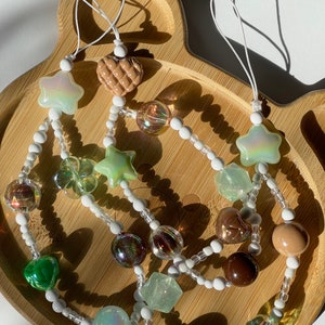 beaded cord phone charm - mint mocha series, aesthetic premium beads, y2k, phone strap, coquette, gifts for her, accessory, kawaii lanyard