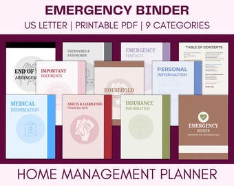 Emergency Binder Printable PDF, Home Management Planner, What If Binder Bundle, Family In Case of Emergency, Disaster Preparedness Planner