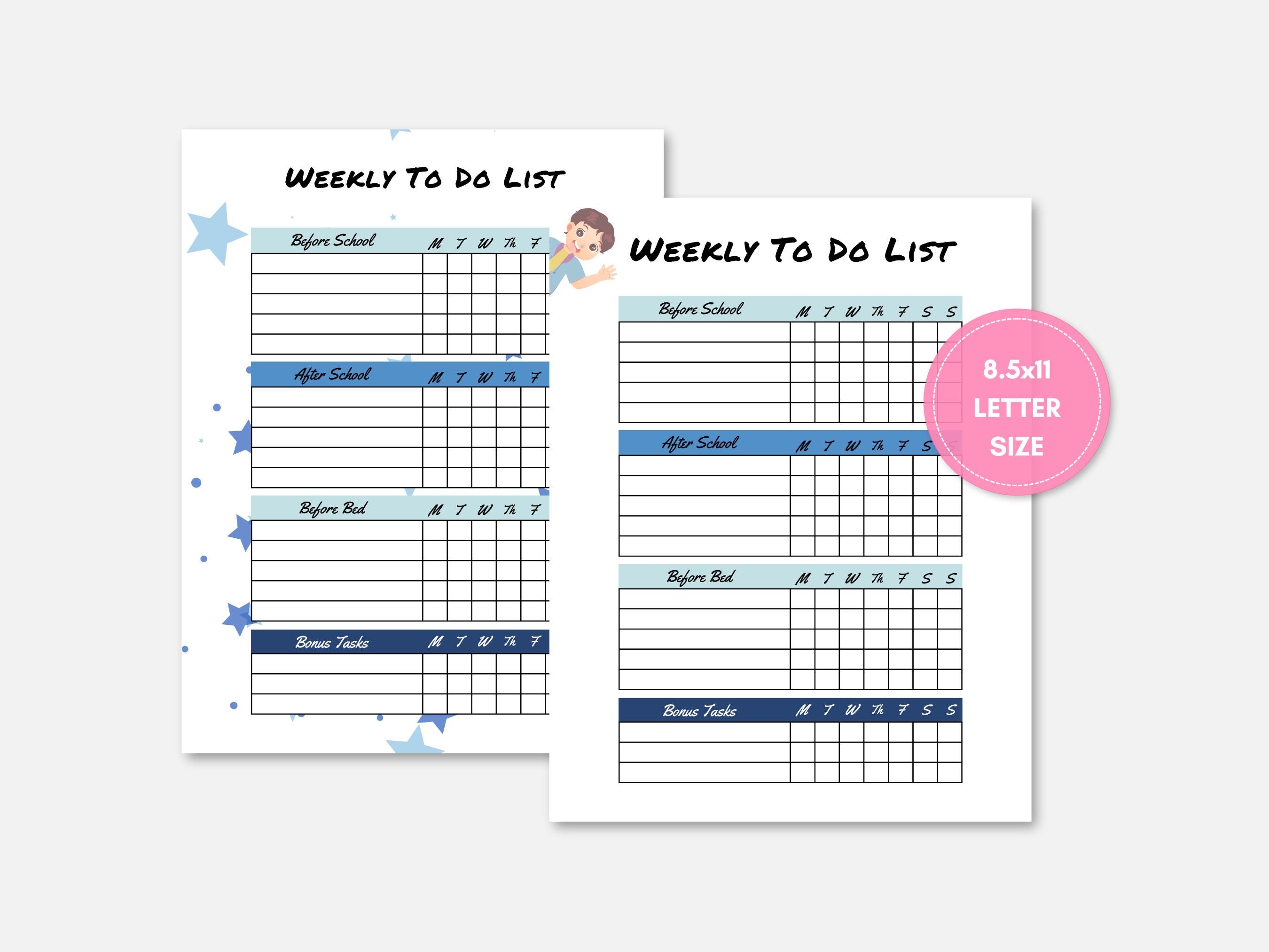 Printable Weekly to Do List, Weekly Task List Template, Weekly Planner ...