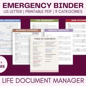 Afdrukbare pdf noodmap, planner voor woningbeheer, bundel wat als map, familie in geval van nood, planner voor rampenparaatheid