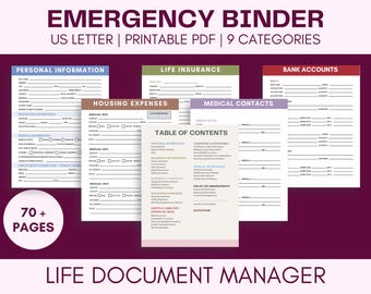 Emergency Binder Printable PDF, Home Management Planner, What If Binder Bundle, Family  In Case of Emergency, Disaster Preparedness Planner