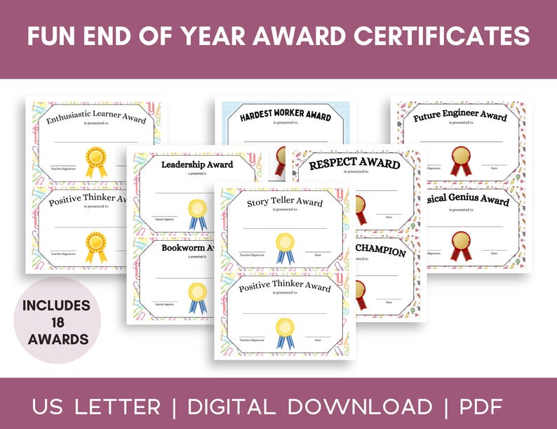 Printable End of the Year Class Awards, Last Day of School Certificates ...