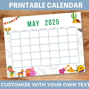 Editable MAY 2025 Calendar, Happy Easter Day, Printable Fillable Planner for Home Office, Kids Schedule, Instant Download