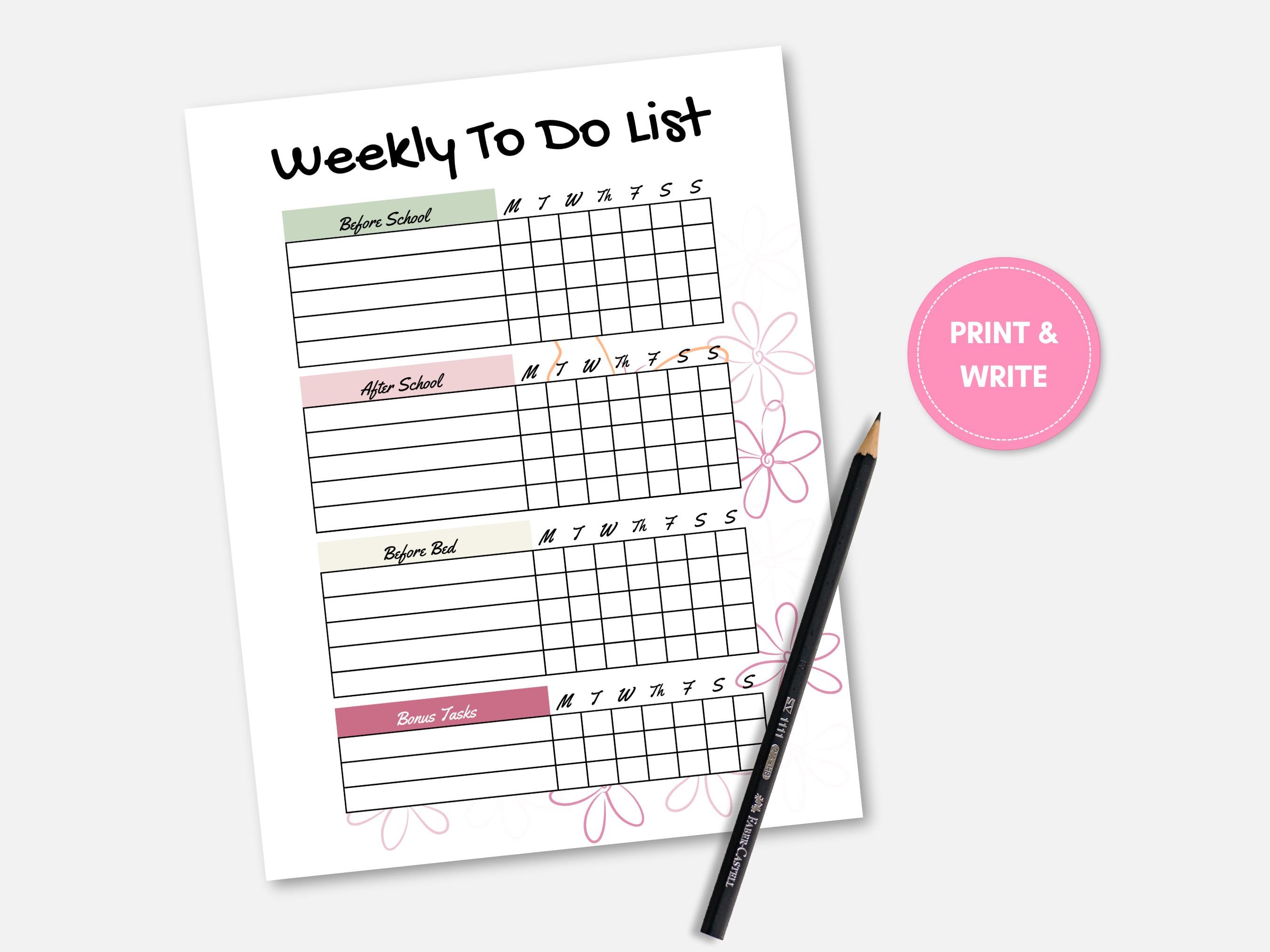 Printable Weekly to Do List, Weekly Task List Template, Weekly Planner ...