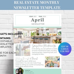 Real Estate Newsletter Bundle, 12 Month Realtor Newsletter, Real Estate Marketing Newsletter Canva Template