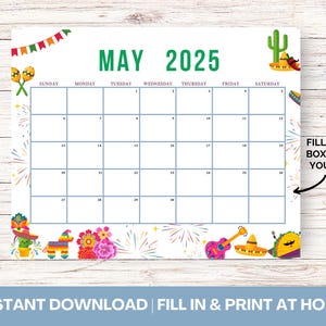 Kids Editable MAY 2025 Calendar, Happy Easter Day, Printable Fillable Planner for Home Office, Kids Schedule, Instant Download