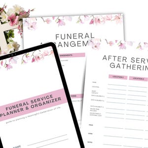 Floral Funeral Service Planner, Editable Celebration of Life Template, Memorial Planner Checklists, Bereavement Memorial Service Printable