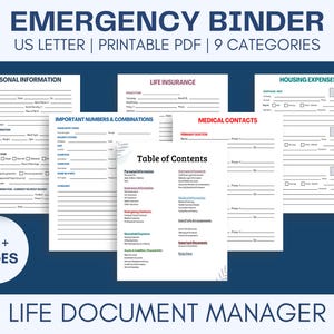Afdrukbare pdf noodmap, planner voor woningbeheer, bundel wat als map, familie in geval van nood, planner voor rampenparaatheid