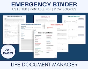 Emergency Binder Printable PDF, Home Management Planner, What If Binder Bundle, Family  In Case of Emergency, Disaster Preparedness Planner